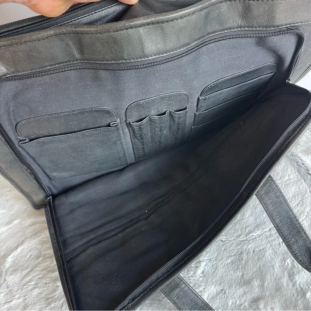 Heritage Expandable Portfolio Computer Black Cowhide Leather Bag #12215B